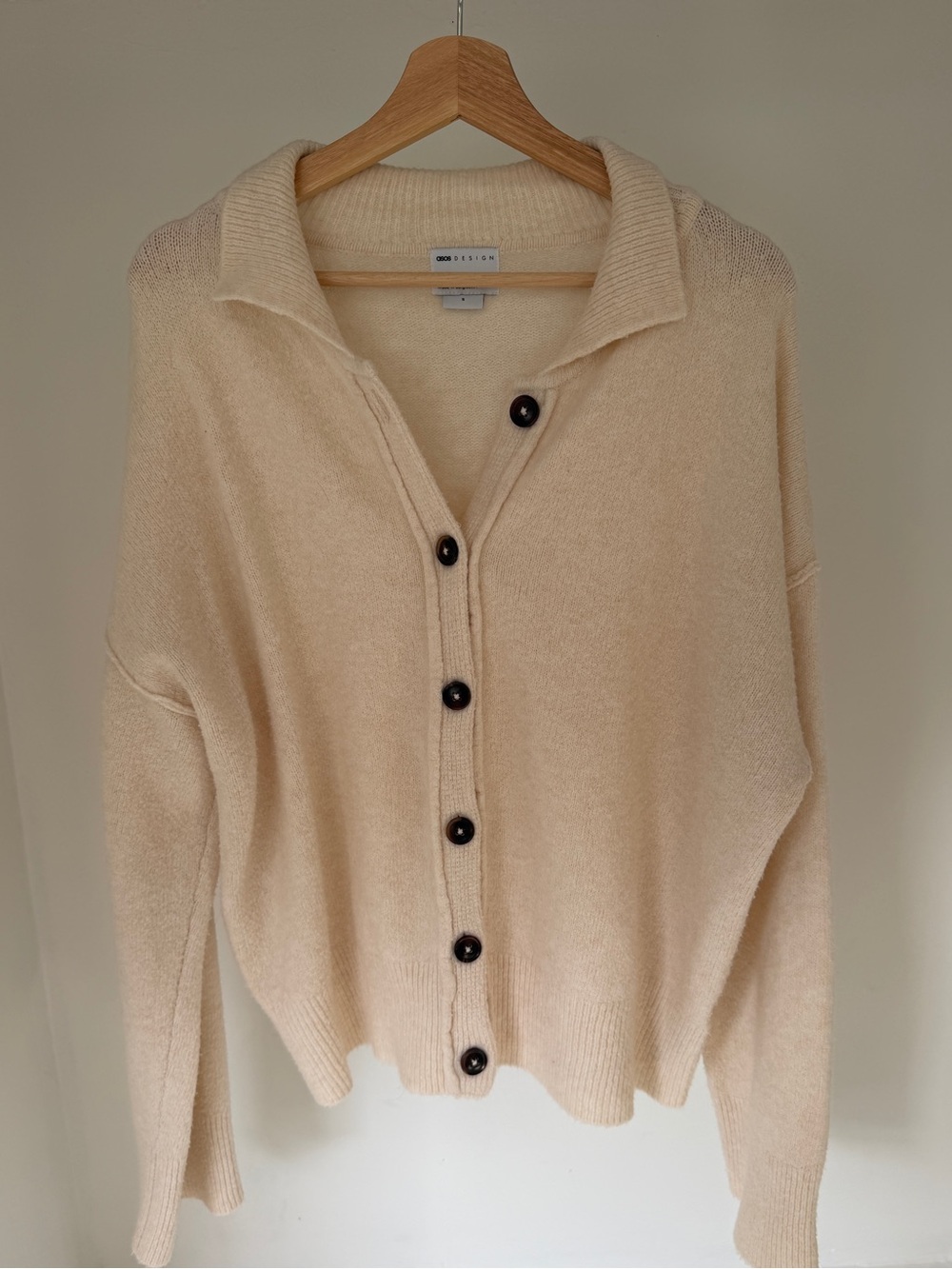 ASOS Cream Ribbed Collar Button-Front Cardigan Small